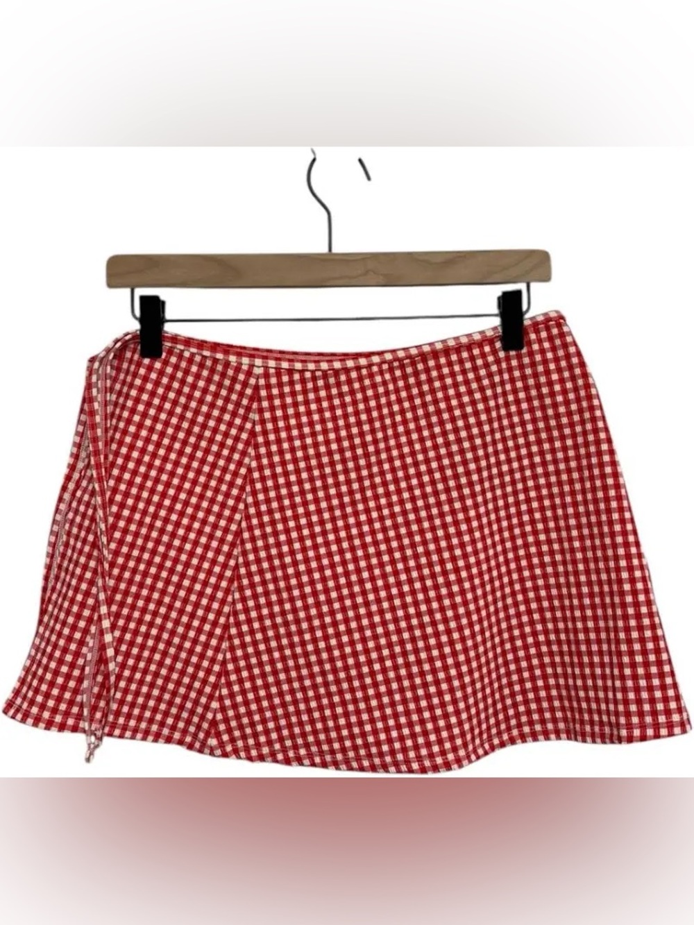 Shade and Shore Red Gingham Wrap Mini Skirt Cover Up - Picture 4 of 4